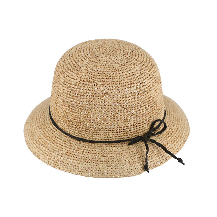 Fiebig Strohhut Glocke Raffia mit geflochtenen Band Natur