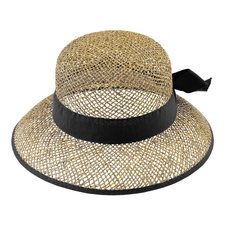 Fiebig Strohhut Glocke Seegras Ripsband und Einfass Schwarz