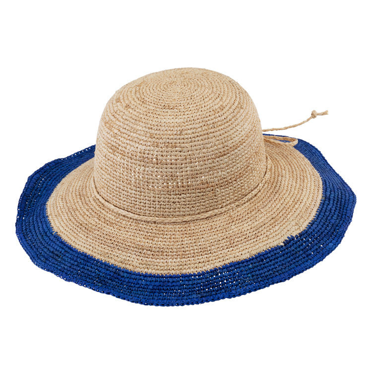 Fiebig Strohhut Glocke Raffia Crochet mit farblich abgesetztem Rand Royalblau