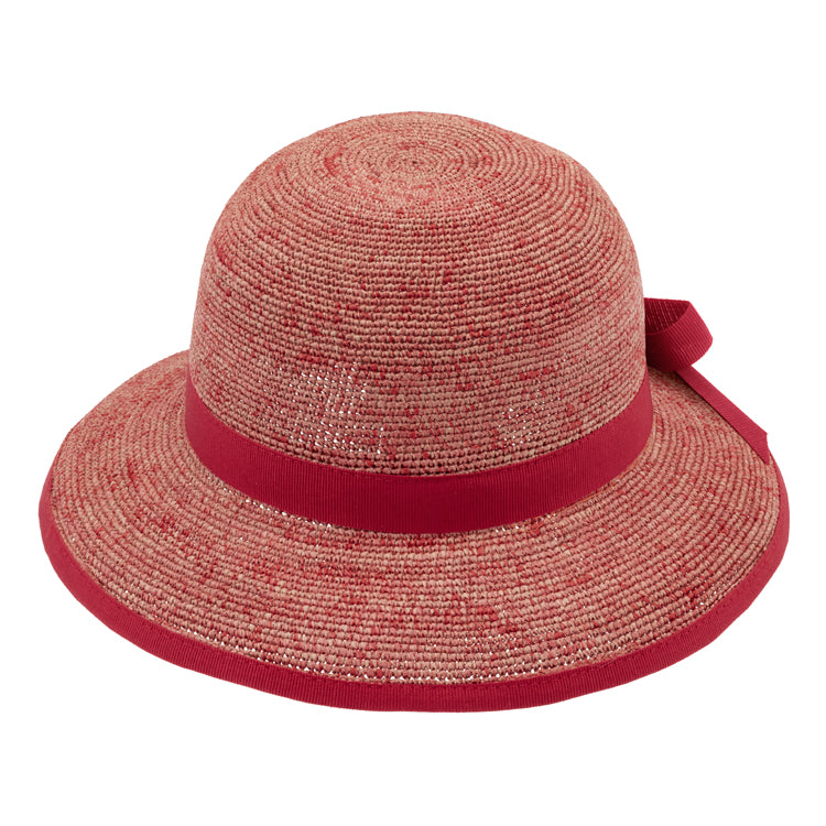 Fiebig Strohhut Glocke Raffia sehr fein mit Ripsband und Einfass Rot
