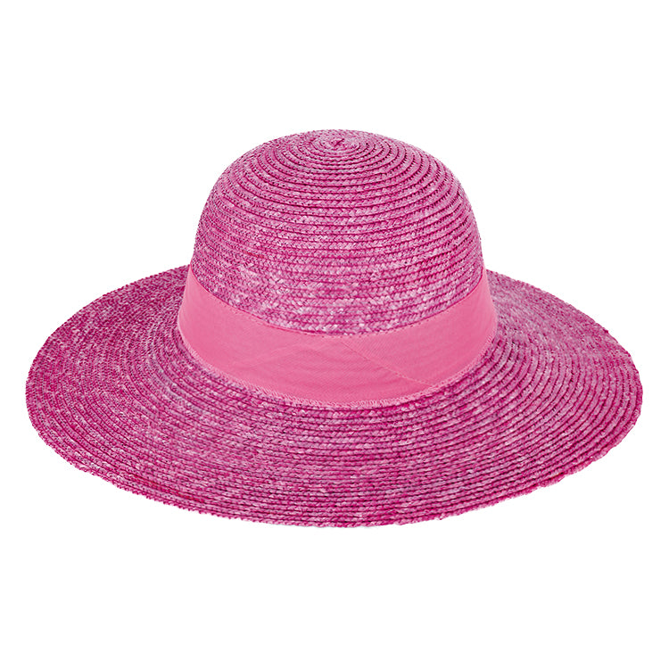 Fiebig Strohhut große Glocke Bortenstroh Dekoband uni UV-Schutz Pink