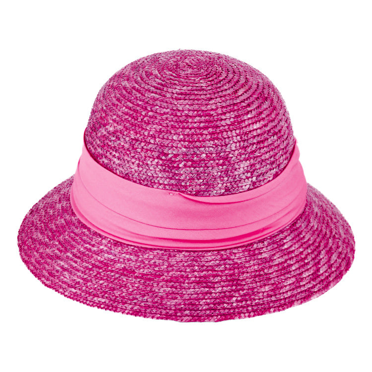 Fiebig Strohhut kleine Glocke Bortenstroh textiles Band UV-Schutz Pink