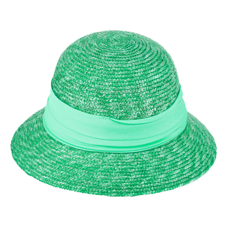 Fiebig Strohhut kleine Glocke Bortenstroh textiles Band UV-Schutz Smaragd