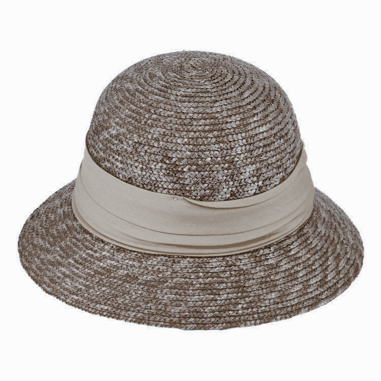 Fiebig Strohhut kleine Glocke Bortenstroh textiles Band UV-Schutz Taupe