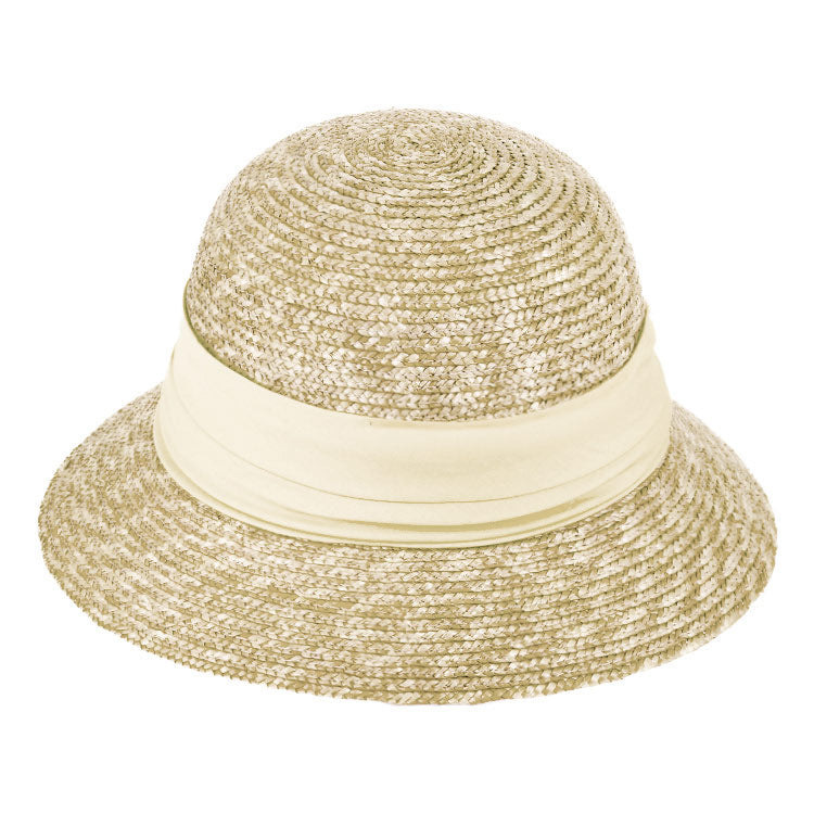 Fiebig Strohhut kleine Glocke Bortenstroh textiles Band UV-Schutz Natur