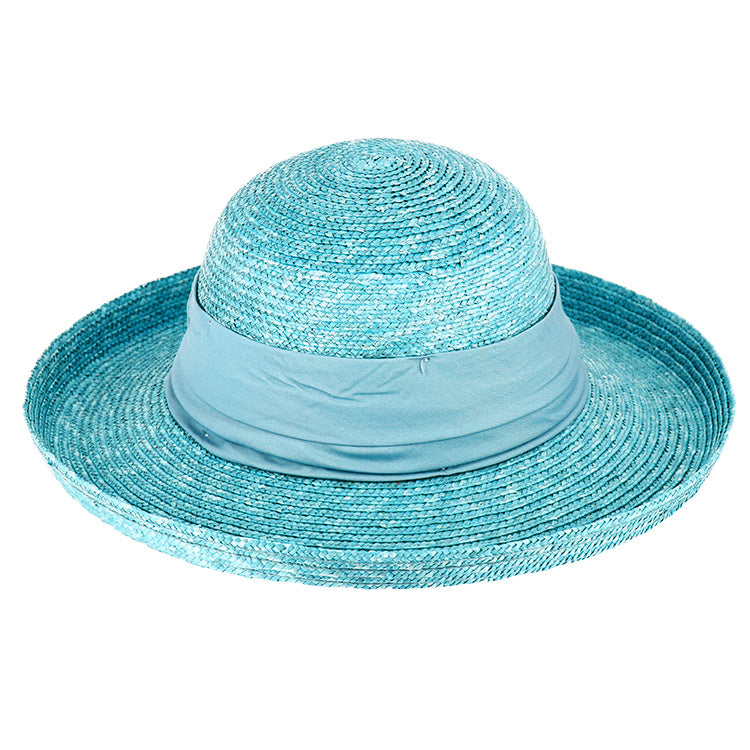Fiebig Strohhut Glocke Bortenstroh mit Aufschlag textiles Band UV-Schutz Aquablau