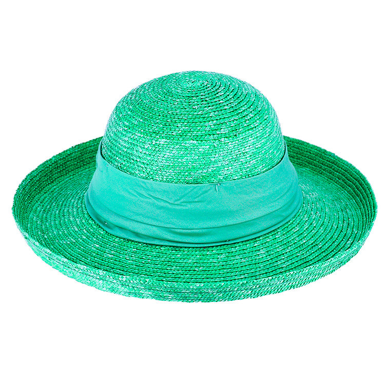 Fiebig Strohhut Glocke Bortenstroh mit Aufschlag textiles Band UV-Schutz Smaragd