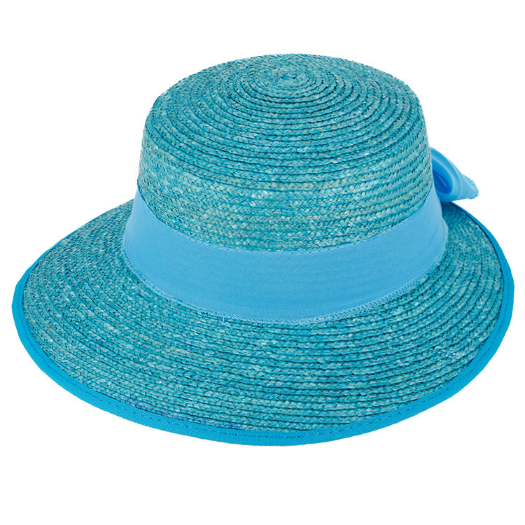 Fiebig Strohhut Schute Bortenstroh uni textiles Band UV-Schutz Aquablau