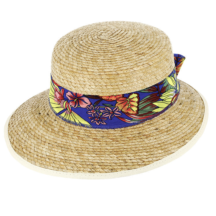 Fiebig Strohhut Schute florales Chiffonband mit Einfass UV-Schutz Natur