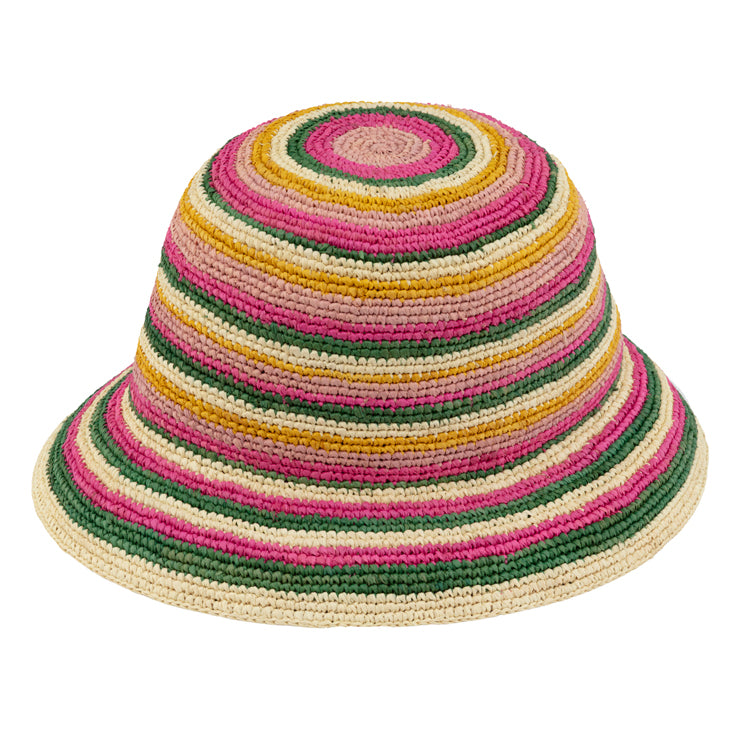 Fiebig Strohhut Glocke Raffia gestreift Pink