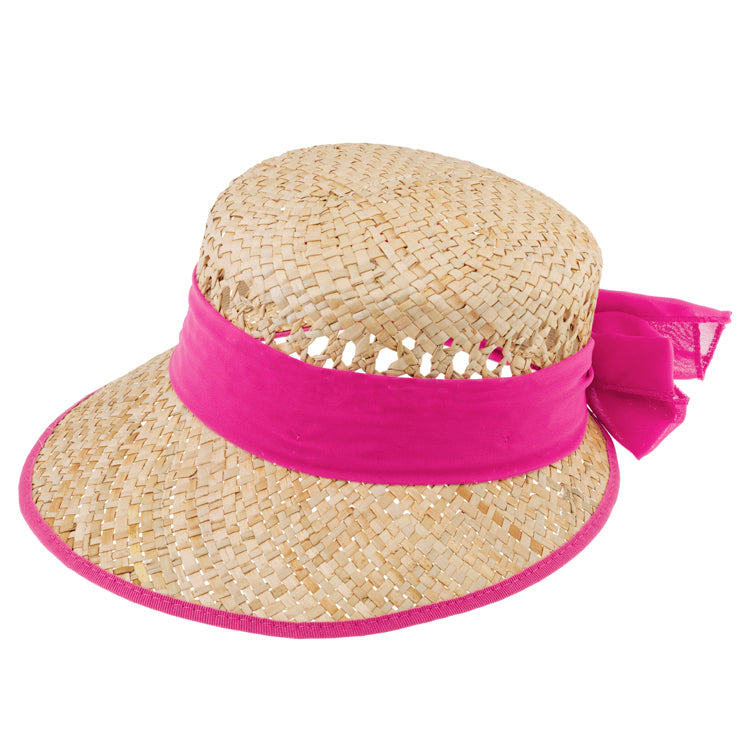 Fiebig Strohhut Schute mit gleichfarbigem Chiffonband und Einfass Pink