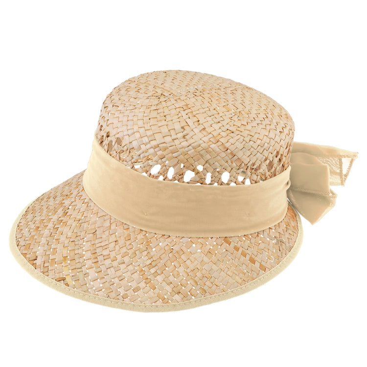 Fiebig Strohhut Schute mit gleichfarbigem Chiffonband und Einfass Beige