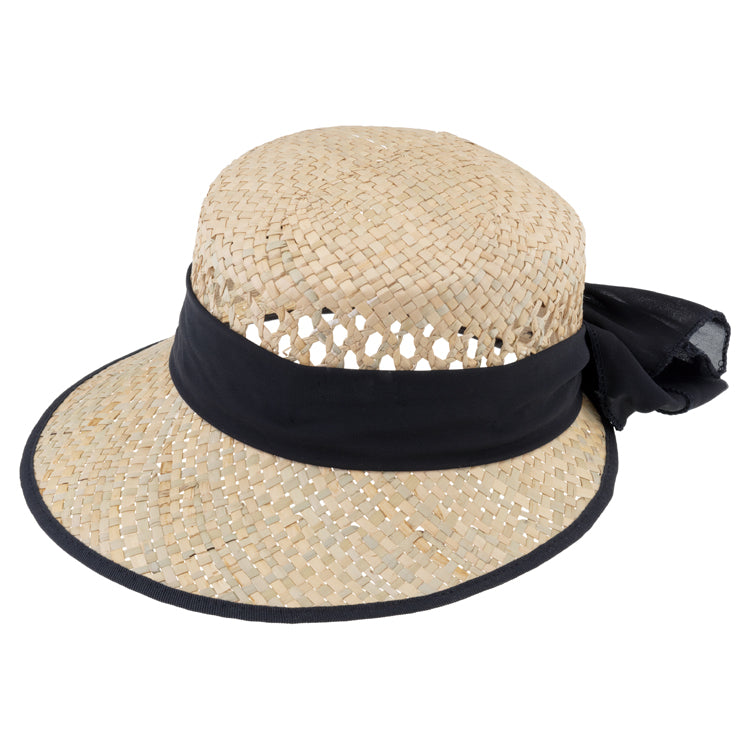 Fiebig Strohhut Schute mit gleichfarbigem Chiffonband und Einfass Schwarz