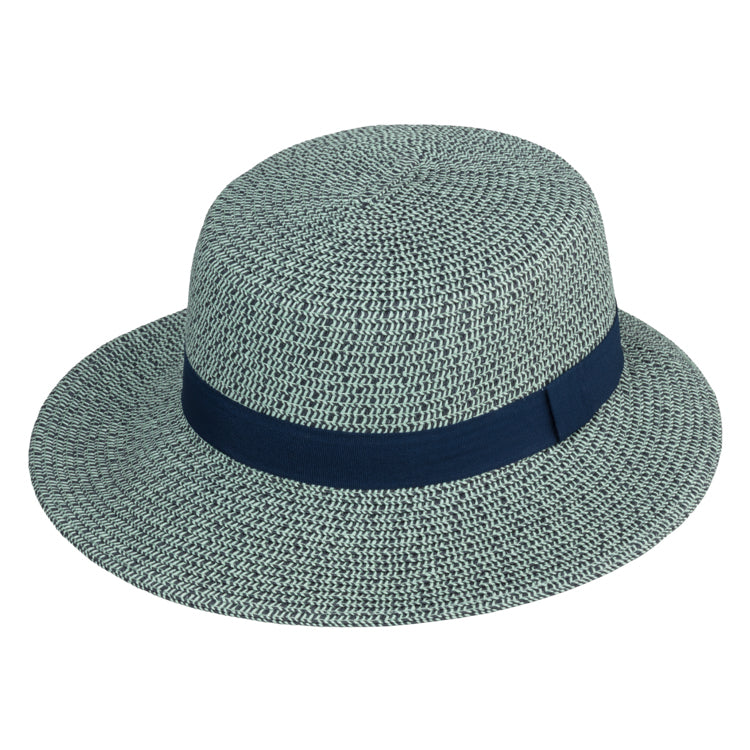 Fiebig Papierhut Schute melange mit passendem Band Marineblau
