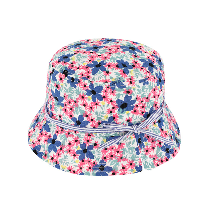 Fiebig Fischerhut Seersucker Blumenmuster Jeansblau