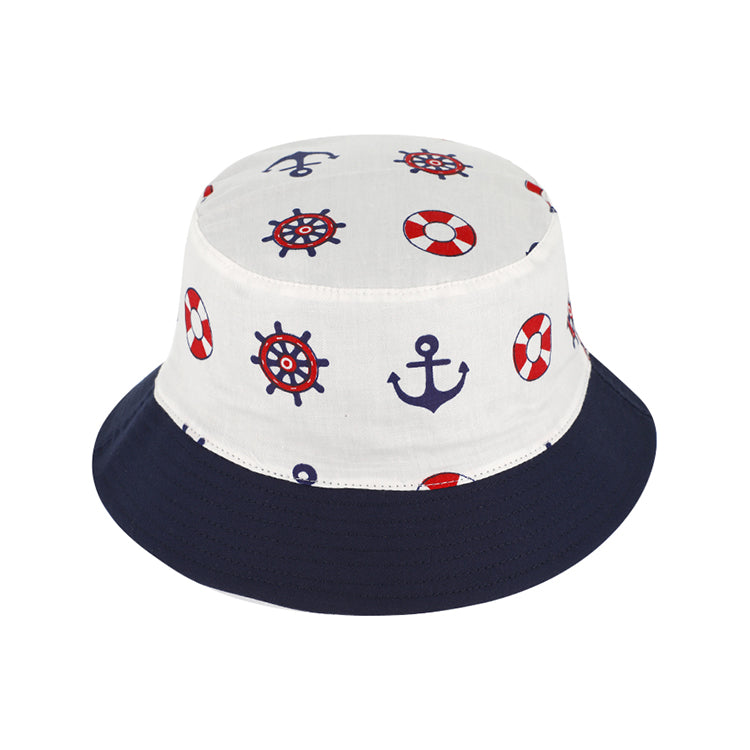 Fiebig Fischerhut maritimes Muster wendbar Marineblau