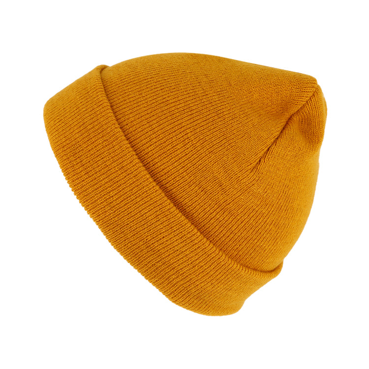 Fiebig Strickmütze Beanie mit Umschlag uni Curry – Gesamtansicht