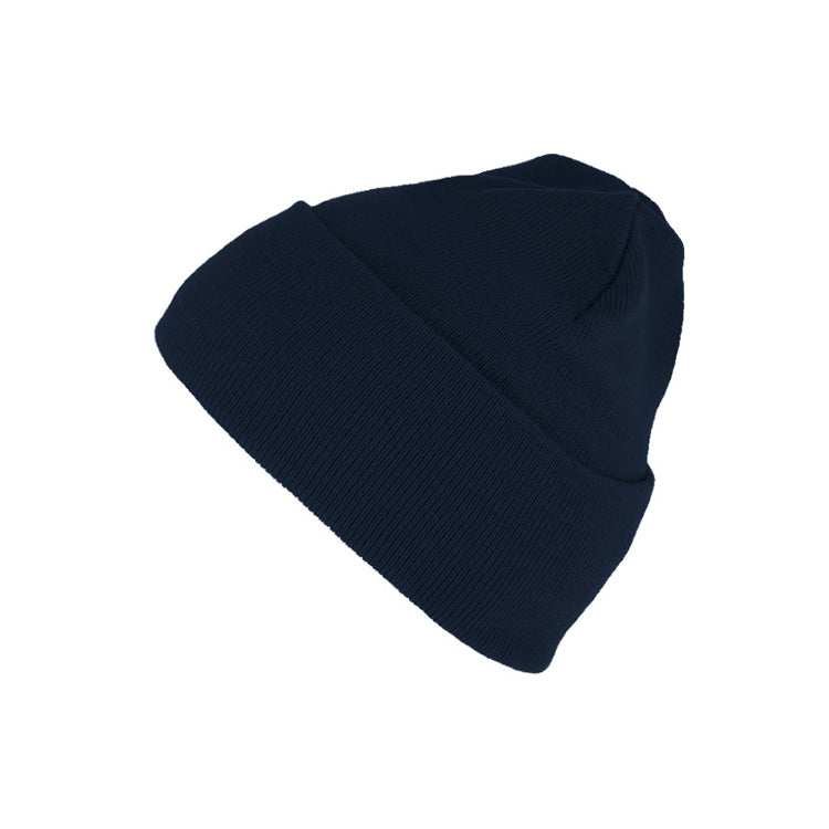 Fiebig Strickmütze Beanie mit Umschlag uni Marineblau