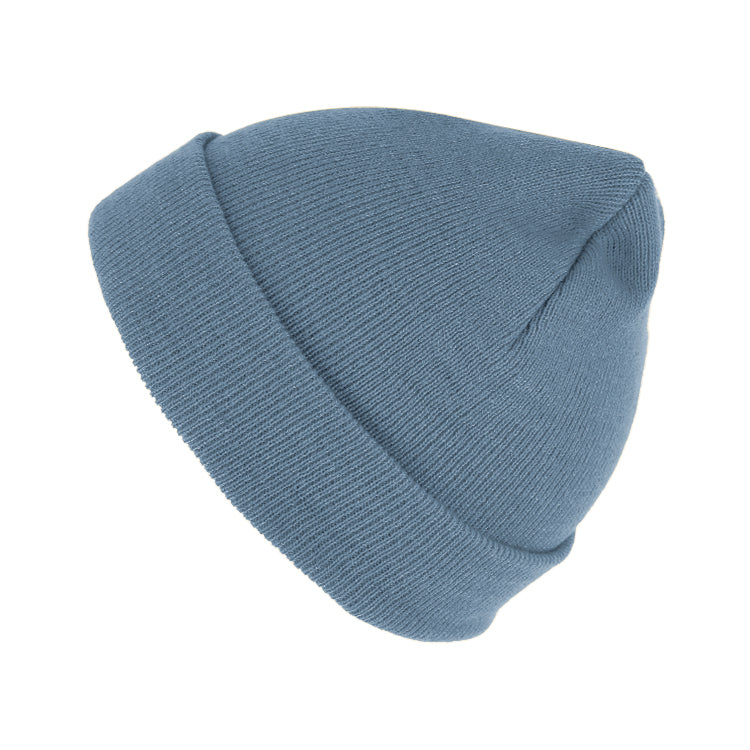 Fiebig Strickmütze Beanie mit Umschlag uni Jeansblau – Gesamtansicht