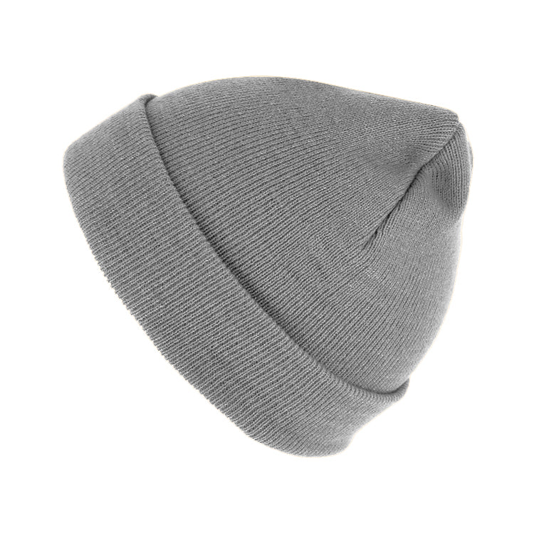 Fiebig Strickmütze Beanie mit Umschlag uni Hellgrau – Gesamtansicht
