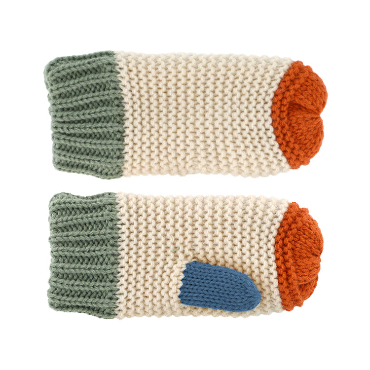Fiebig Strickfäustlinge vierfarbig mit Daumen Moosgrün