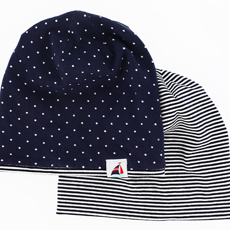 Fiebig Stoffmütze Beanie Jersey gepunktet wendbar Marineblau – Produktansicht