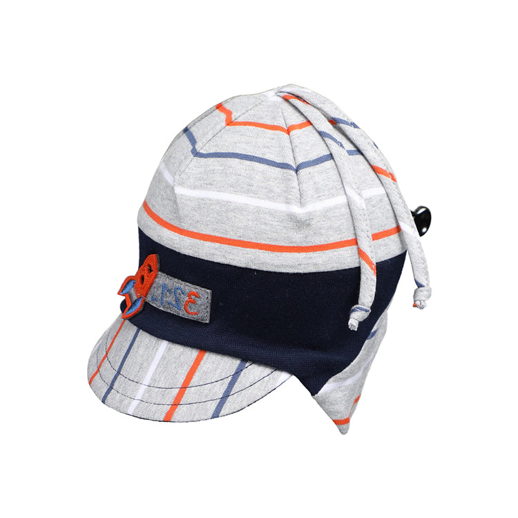 Fiebig Stoffmütze Jersey gestreift mit Band und Schild Marineblau