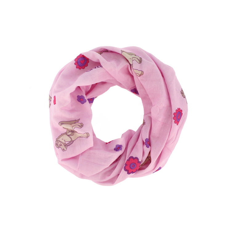 Fiebig Multifunktionstuch Pferde- und Blumenprint – Rosa