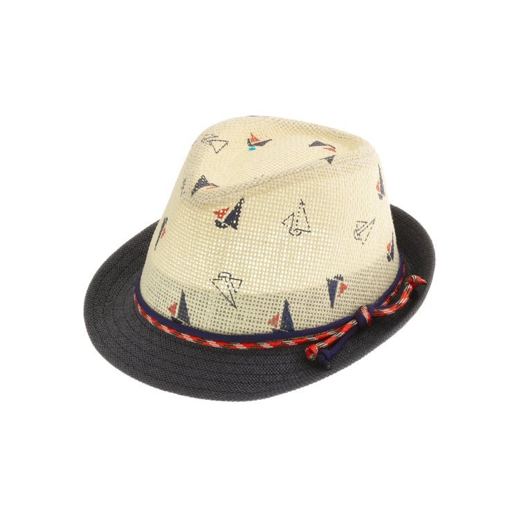 Fiebig Papierhut Trilby zweifarbig mit Print Marineblau