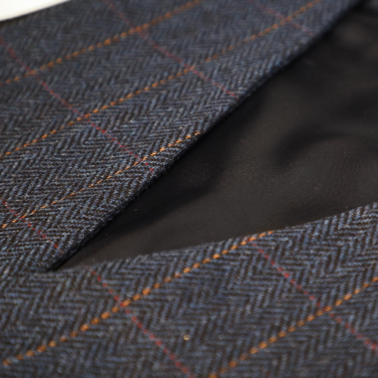 Fiebig Weste Shetland Wolle Herringbone mit Viskose Futter Marineblau