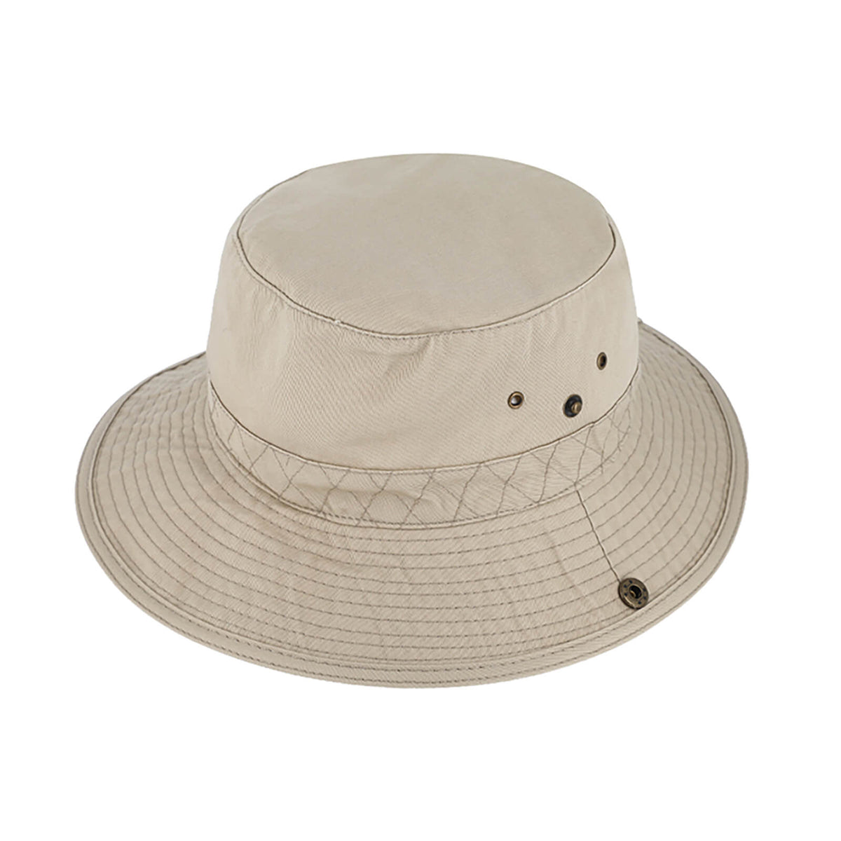 Fiebig Stoffhut Baumwolle uni mit Druckknopf und Kinnband Beige