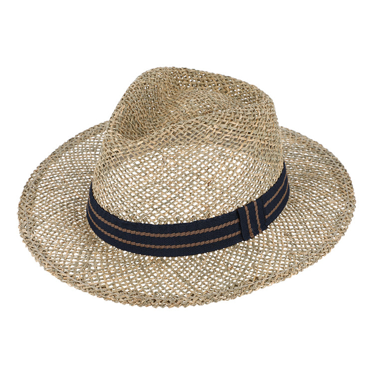 Fiebig Strohhut Traveller Seegras mit zweifarbigem Ripsband Marine – Gesamtansicht