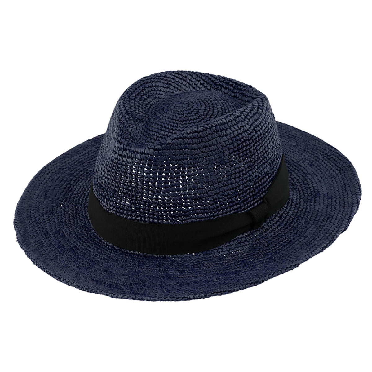 Fiebig Strohhut Traveller Raffia Ripsband uni Marineblau