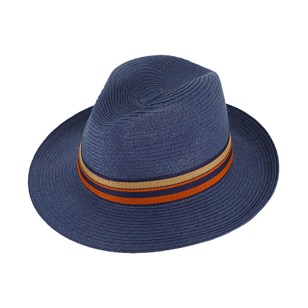 Fiebig Papierhut Fedora mit gestreiftem Ripsband Marine