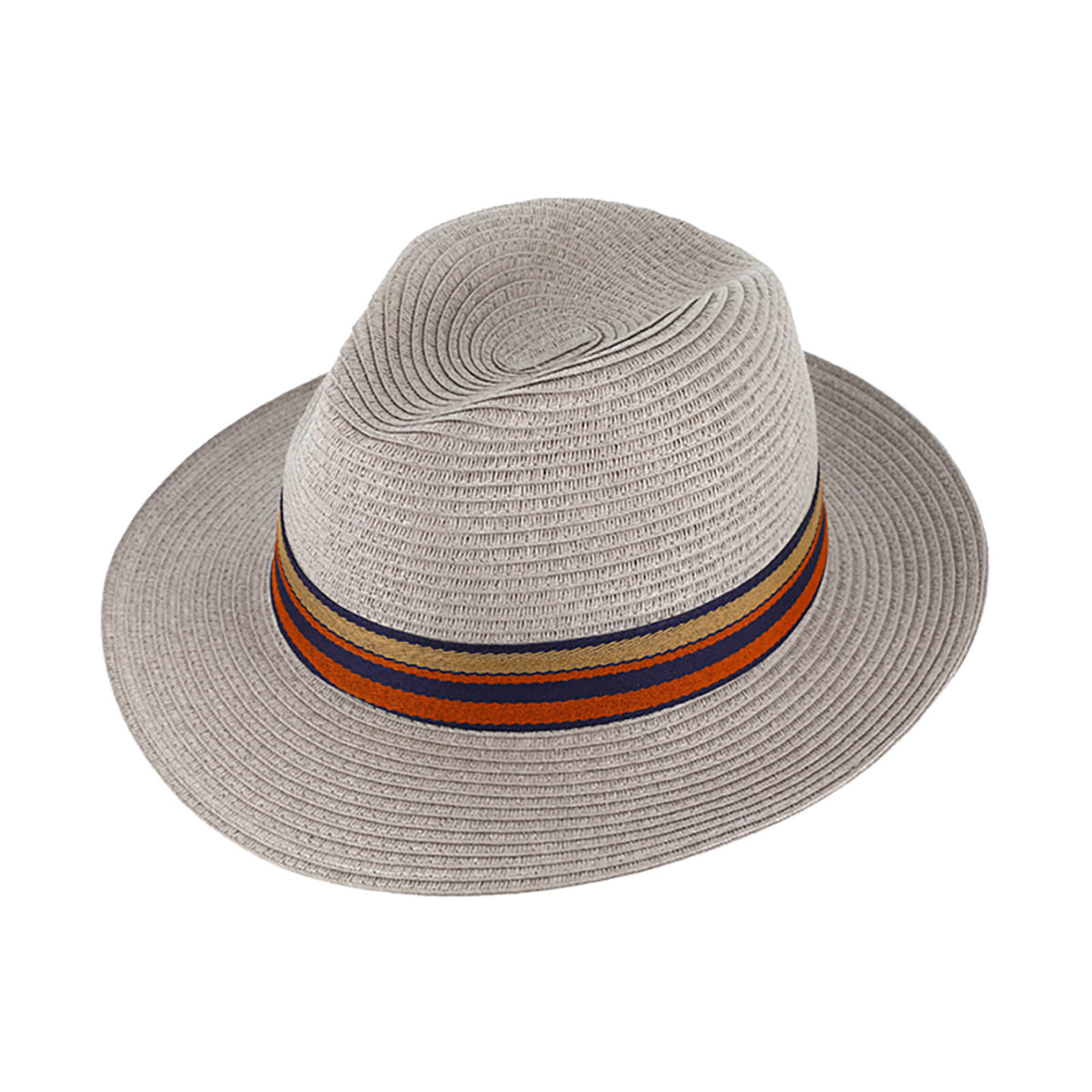 Fiebig Papierhut Fedora mit gestreiftem Ripsband Hellgrau