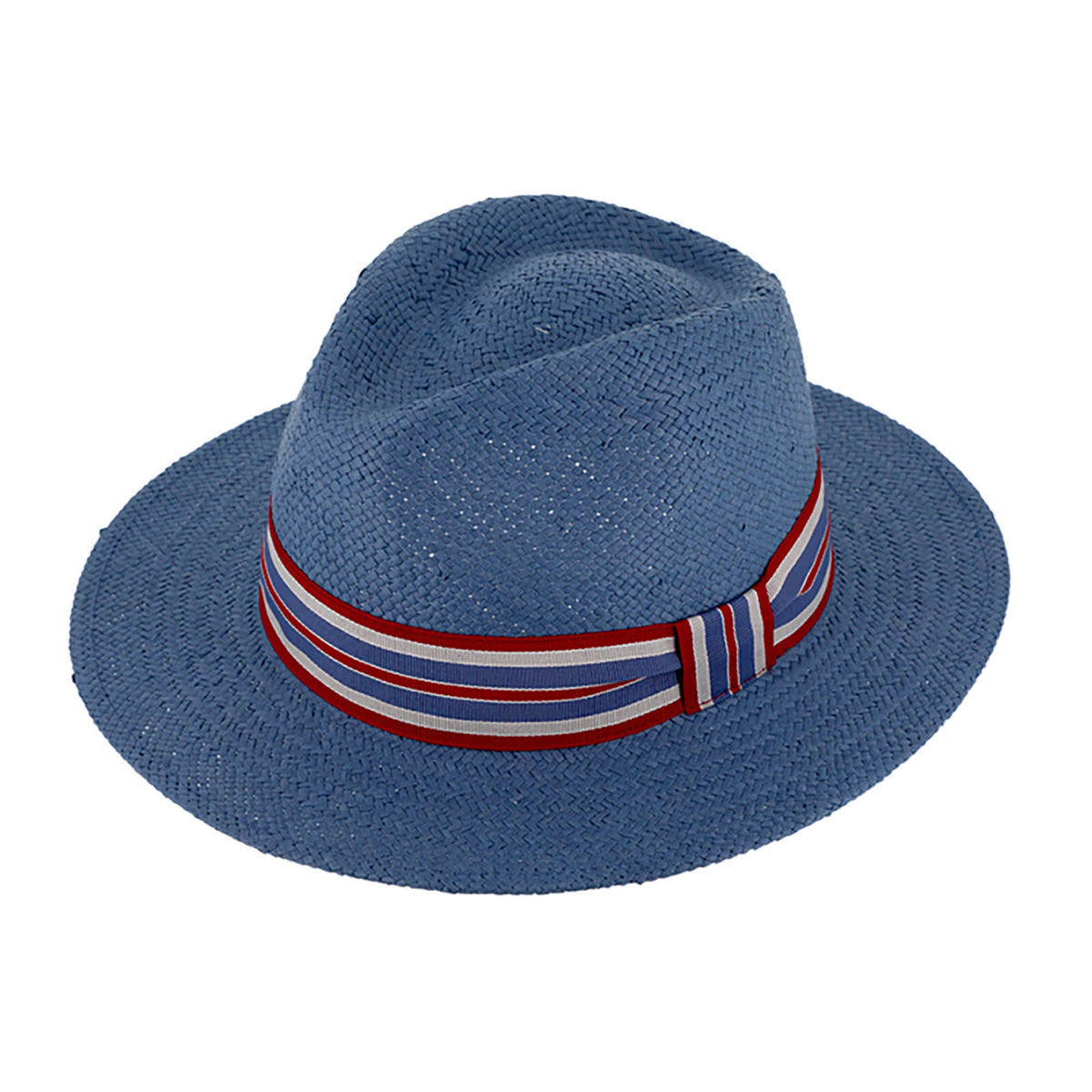 Fiebig Papierhut Traveller uni mit gestreiftem Ripsband crushable Jeansblau