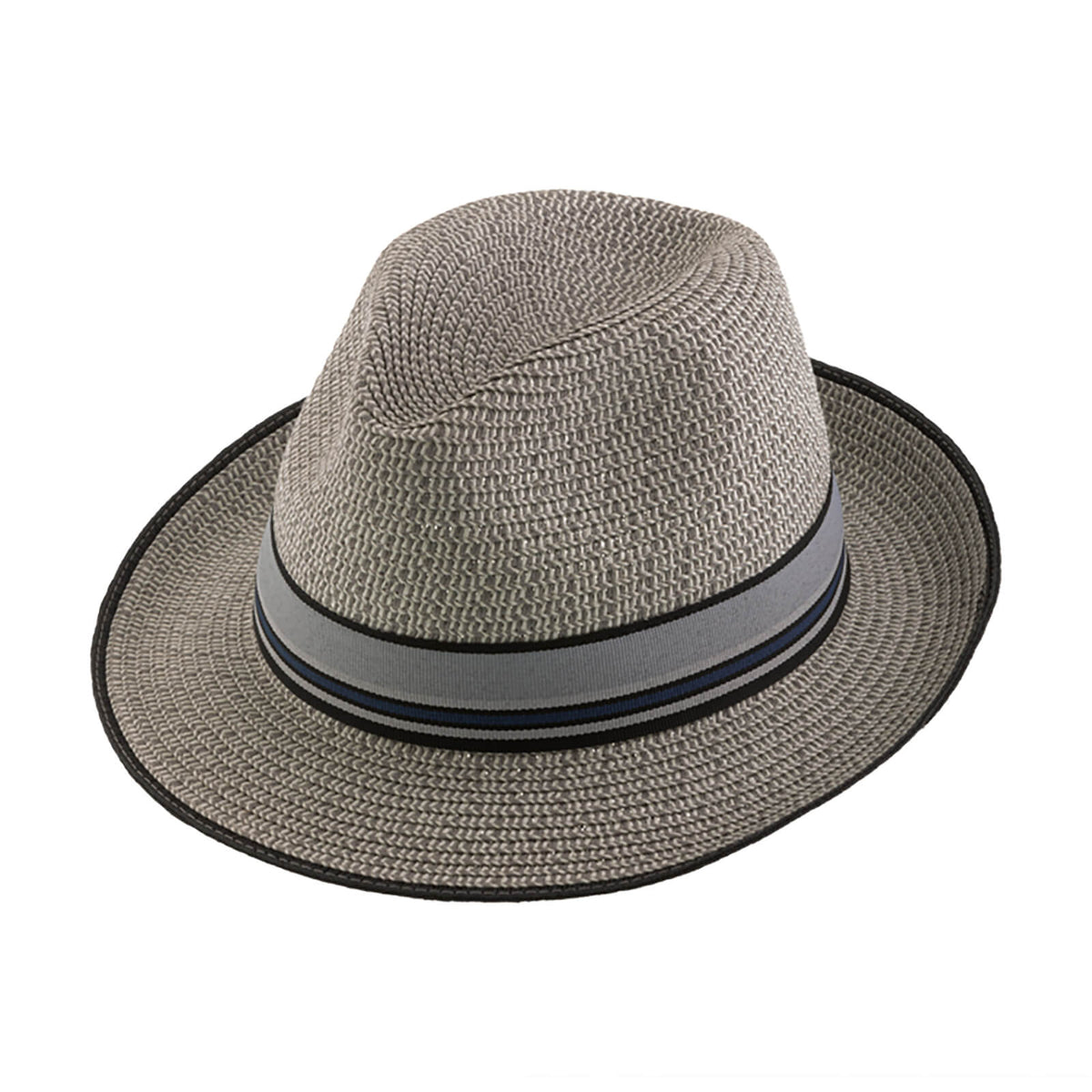 Fiebig Papierhut Fedora melange gestreiftes Band Hellgrau