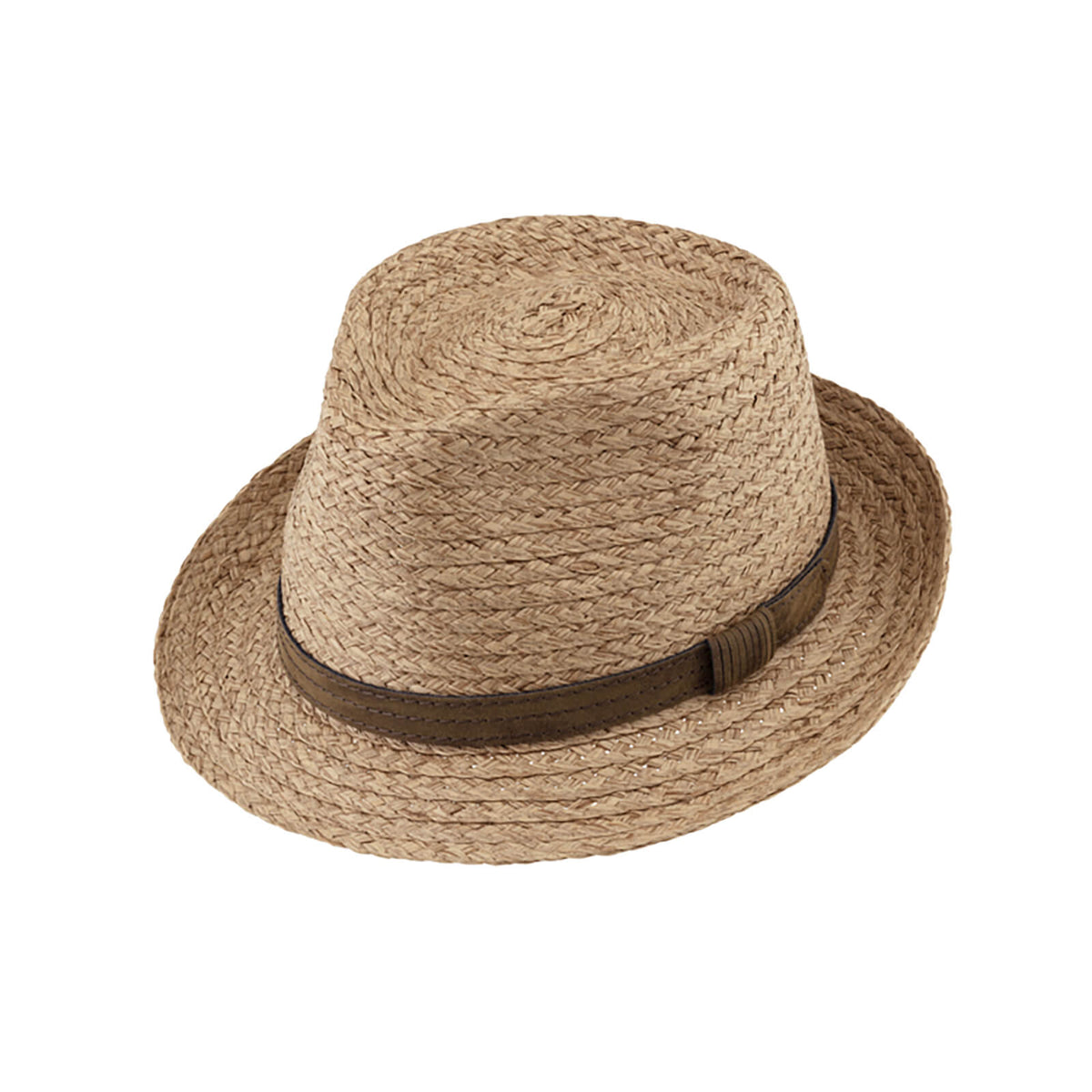 Fiebig Papierhut Porkpie uni mit Kunstlederband Camel