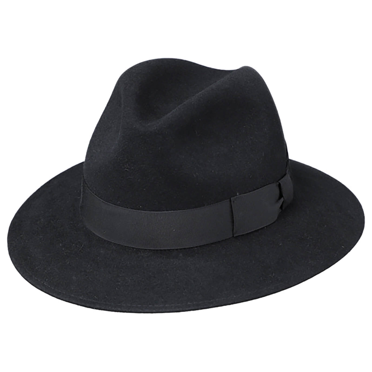 Fiebig Haarfilzhut Traveller uni mit Ripsband Schwarz
