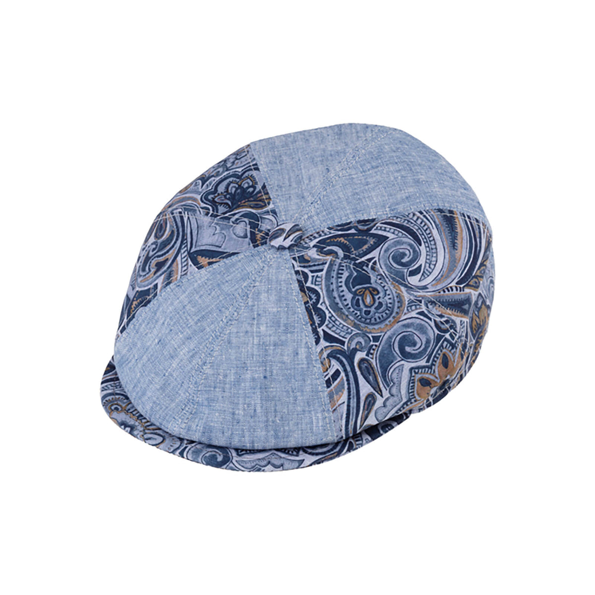 Fiebig 8-Panel Cap uni- und Paisley-Panels Jeansblau