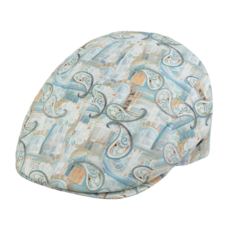 Fiebig Flatcap Leinen gemustert UV-Schutz Jeansblau