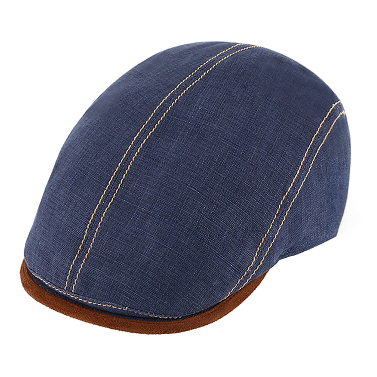 Fiebig Flatcap Leinen mit Kontrastnähten UV-Schutz Jeansblau