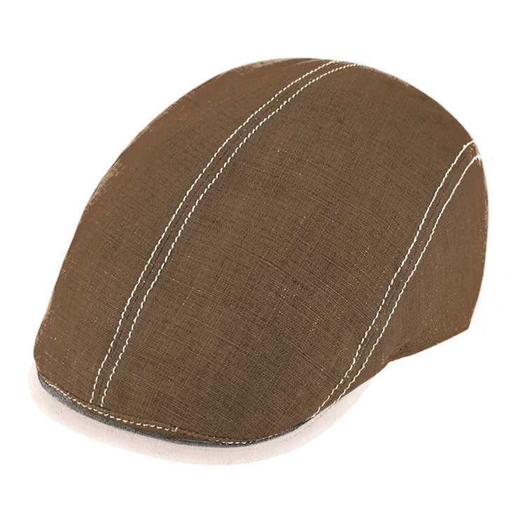 Fiebig Flatcap Leinen mit Kontrastnähten UV-Schutz Taupe – Gesamtansicht