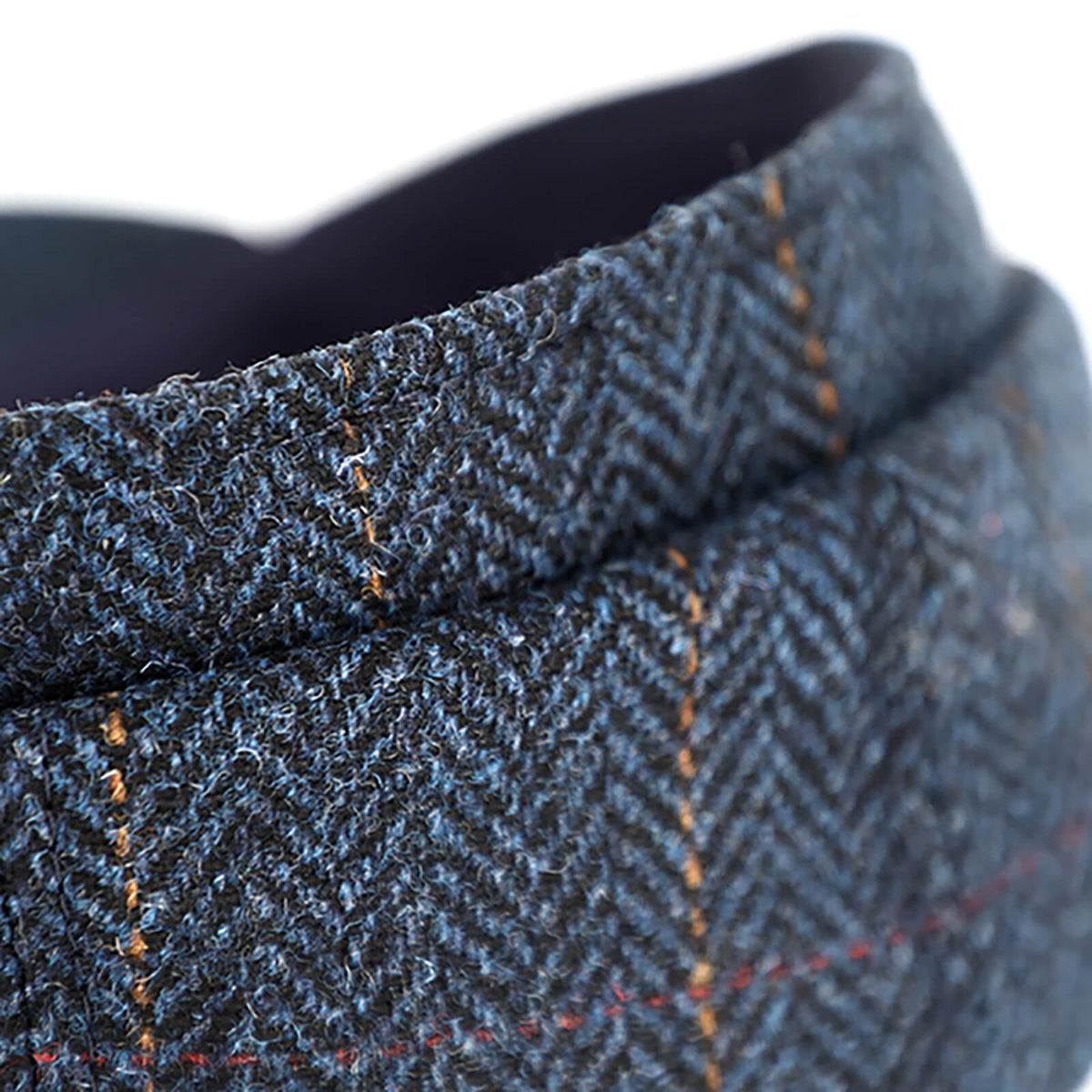 Fiebig 8-Panel Cap Shetlandwolle mit Steg Fischgraet und Karo Marineblau