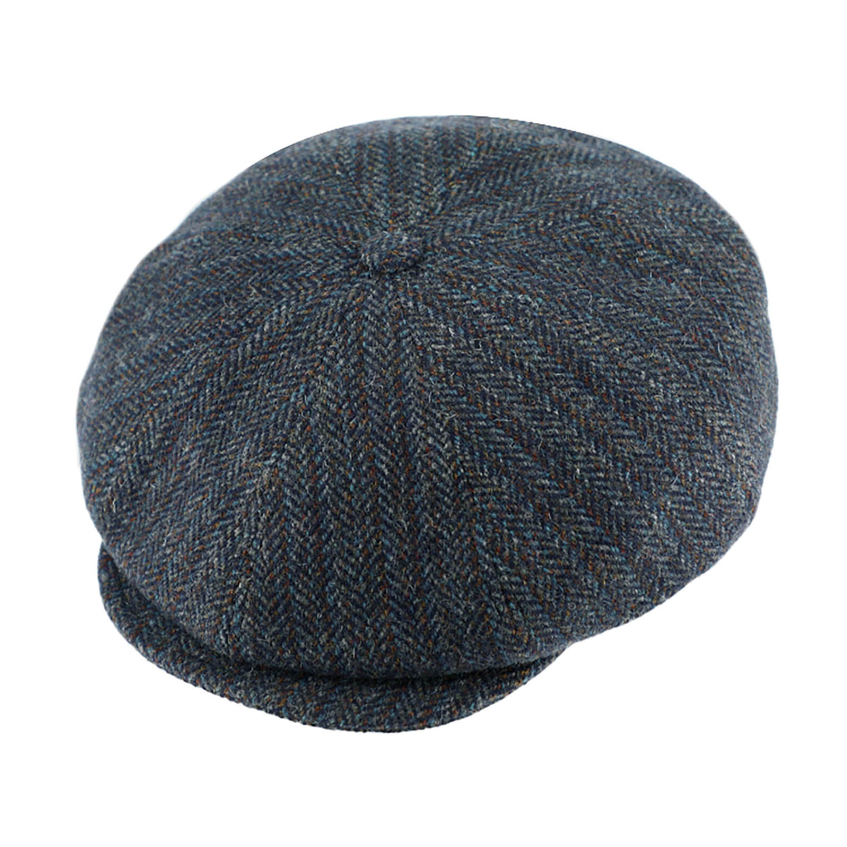 Fiebig 8-Panel Cap Schurwolle Fischgrät breite Form Marineblau