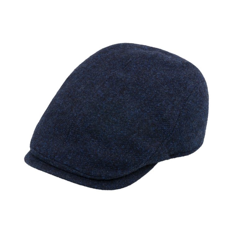 Fiebig Flatcap Shetlandwolle melange mit Ohrenklappen Marineblau