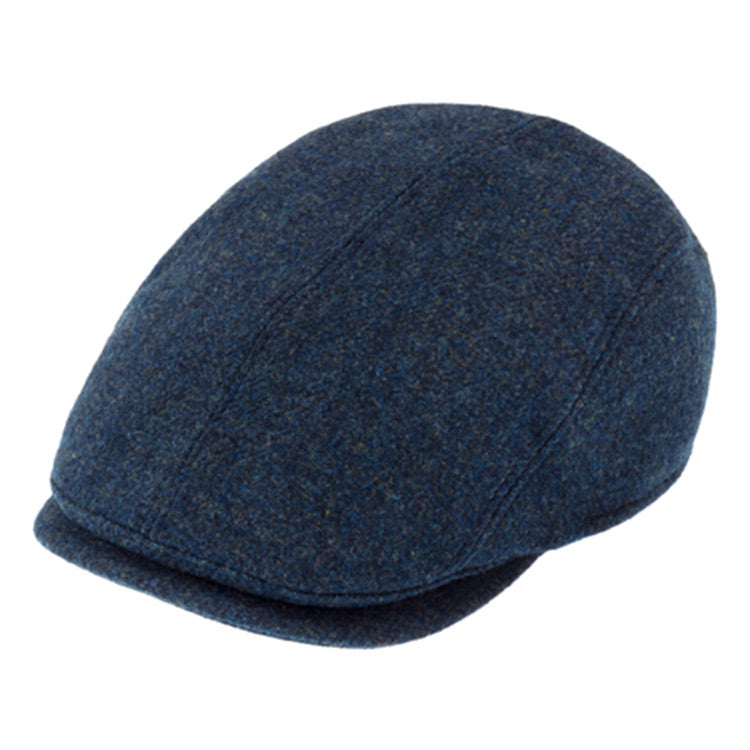 Fiebig Flatcap Shetlandwolle melange mit Ohrenklappen Jeansblau – Gesamtansicht