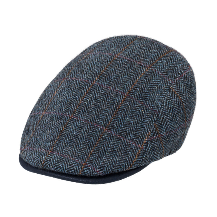 Fiebig Flatcap Schurwolle Fischgrät feines Karo Marineblau