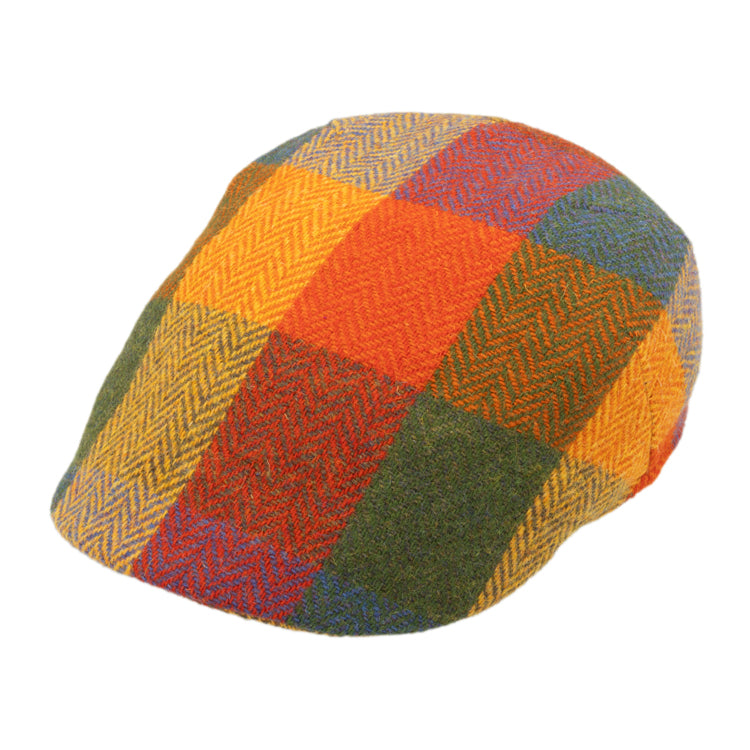Fiebig Flatcap Harris Tweed buntes Karo Fischgrät Zimt