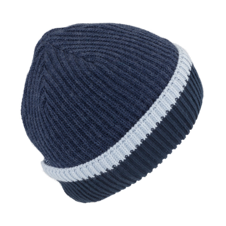 Fiebig Strickbeanie mit zweifarbigem Umschlag – Marineblau